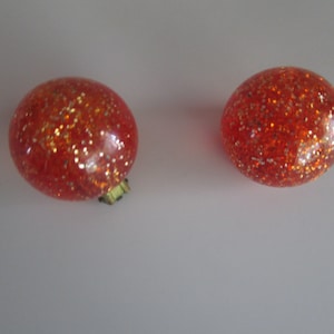 Mid Century Modern Wild Sparkly Lucite Ball Clip on Earrings Austria