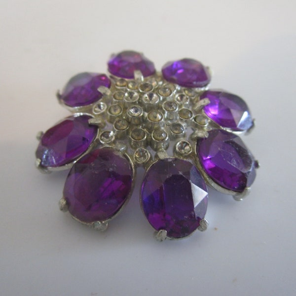 Wonderful Large Antique Fancy Button with Purple & White Rhinestones