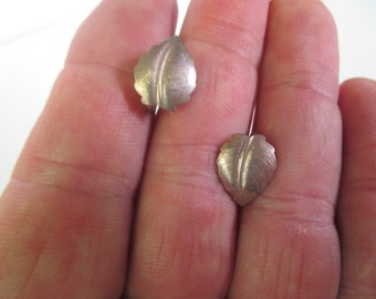 Antique Petite Sterling Silver Leaf Screw Back Earrings