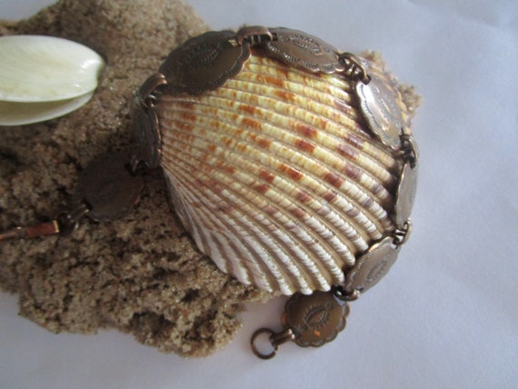 Old Native American Tooled Copper Link Bracelet - image 1