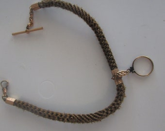 19th C Antique Victorian Mourning Hair Jewelry Pocket Watch Chain with U S Gold Coin Holder