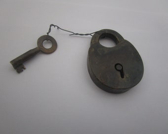 19th C Antique Brass Pomer & Co Lock and Key Newark N.J.