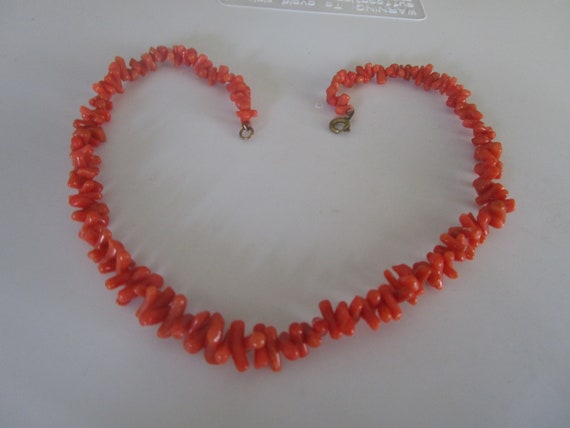 Antique Art Deco Red Med Coral Necklace 16 Inch L… - image 1