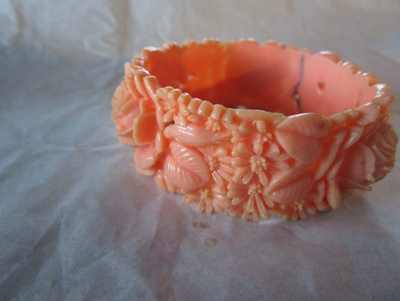 Antique Fancy Early Molded Plastic Wide Bangle Br… - image 3