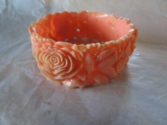 Antique Fancy Early Molded Plastic Wide Bangle Br… - image 1