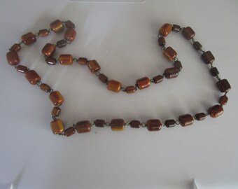 Vintage Czech Glass Beads Brown Cream Marbled Flat Bicone Tiger Eye 15mm 10