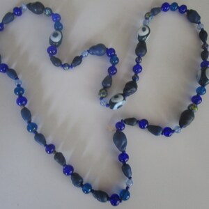 31&quot; long Blue Art Glass Beaded Necklace