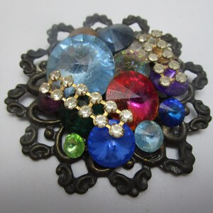 Vtg Retro Steampunk Funky Multi Colored Large Brooch
