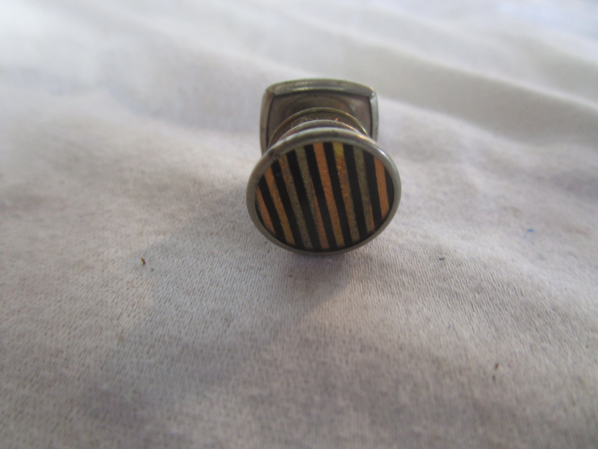 Boutons De Manchette Signés "Patent" Vintage - Cufflinks à Rayures Noires, Trouvaille D'exception (Estate Find)