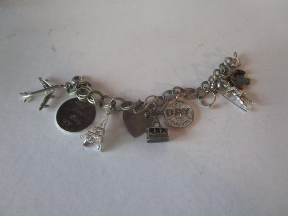 1960's Vintage Travel Sterling Silver Travel Charm Bracelet with 10 Charms