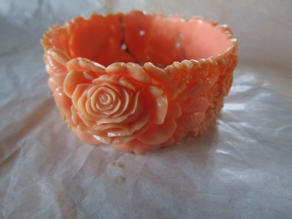 Antique Fancy Early Molded Plastic Wide Bangle Br… - image 2