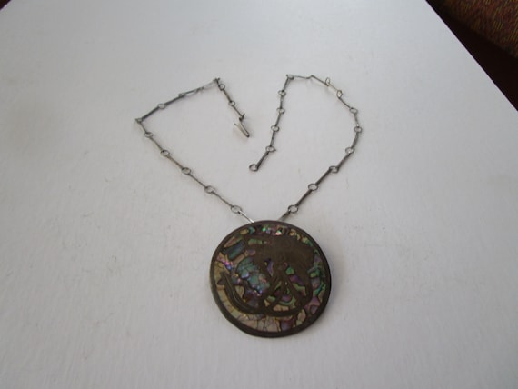 Antique Old Mexico Necklace with Large Engraved S… - image 1