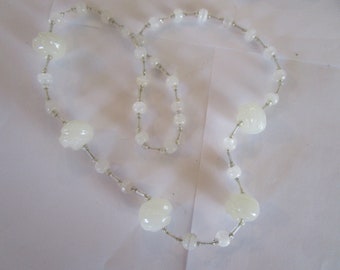 Retro Mid Century Modern Clambroth Glass  & Rock Crystal Beaded Necklace