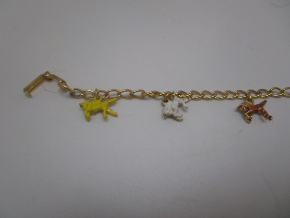 Vintage Gold Tone Charm Bracelet with Enameled Pr… - image 3