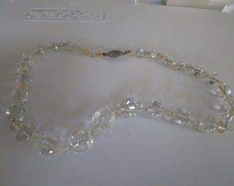 Antique Art Deco Cut Crystal Necklace with Sterling Silver Clasp