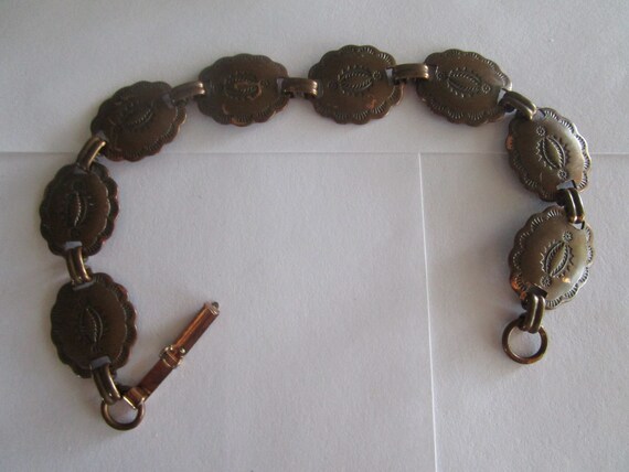 Old Native American Tooled Copper Link Bracelet - image 2