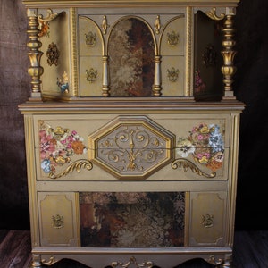 Metallic Bronze Jacobean Dresser: Refurbished Gothic Victorian Court Dresser