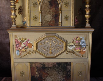 Metallic Bronze and Gold Jacobean Court Dresser * Painted Victorian Dresser* Unique Gold and Bronze Painted Antique Dresser