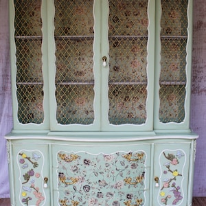 Mint Green Country Cottage Hutch * Light Green Shabby Chic Cabinet * Farmhouse Hutch *Display cabinet