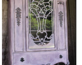 Hand Painted Lavender Jacobean Hutch* Antique Cabinet* Free Shipping