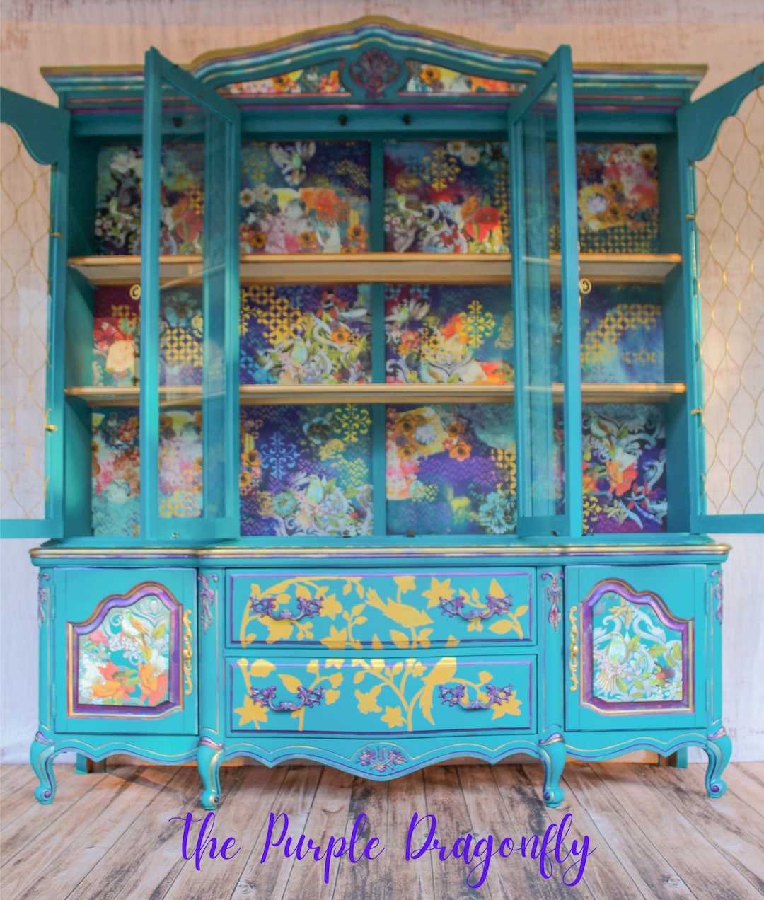 Large Teal Eclectic China Whimsical and Colorful Display