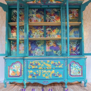 Large Teal Eclectic China Cabinet * Whimsical and Colorful Display Cabinet