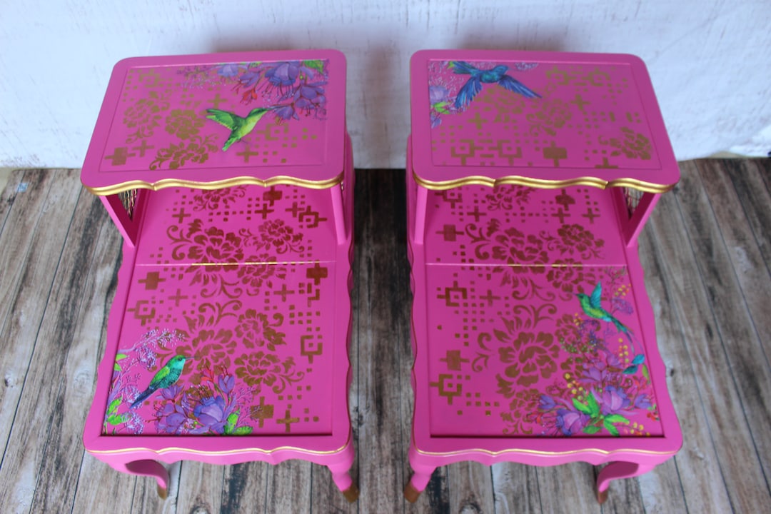 Hot Pink Set of Side Tables midcentury Modern eclectic End Etsy