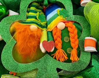 Happy St Patrick’s Day Wreath, Celebrate Ireland Wreath, Irish Gnomes on St Patrick’s Day Wreath, St Paddy’s Day Wreath, Irish Colors Decor