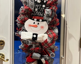 Snowman Swag for front door, Let It Snow Swag, Snowman Wreath, Winter Swag with Snowman, Large Snowman Wreath for front door, Let Ut Snow