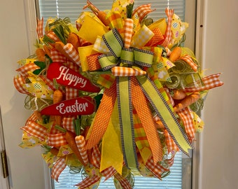 Easter Carrots Wreath. Easter Wreath for front door. Easter Wreath featuring Gingham Carrots. Welcome Wreath. Spring Easter Wreath