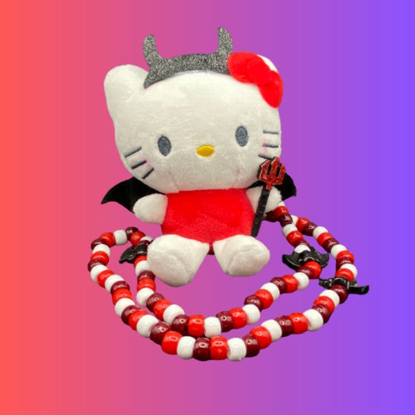 Devil Kitty| Hello Kitty| Kitty costume| Devil cute vibes| Escape| Freaky Deaky| Spooky kitty| Sanrio halloween| Red vibes| Pitchfork| Dark