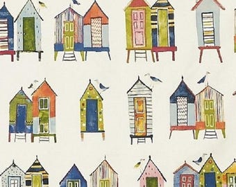 Prestigious Textiles Beach huts Neopoliton , Antique 100% Cotton Fabric Usage Curtains, Craft, Blinds, Cushions, Light Upholstery