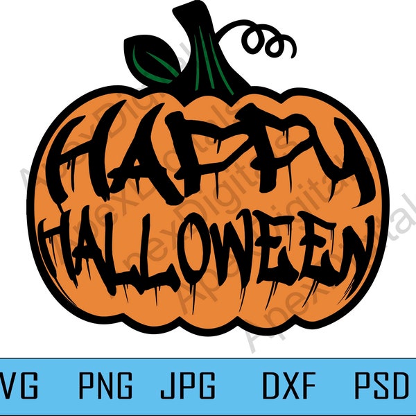 Happy Halloween Drip Pumpkin svg png jpg dxf psd Digital File Only