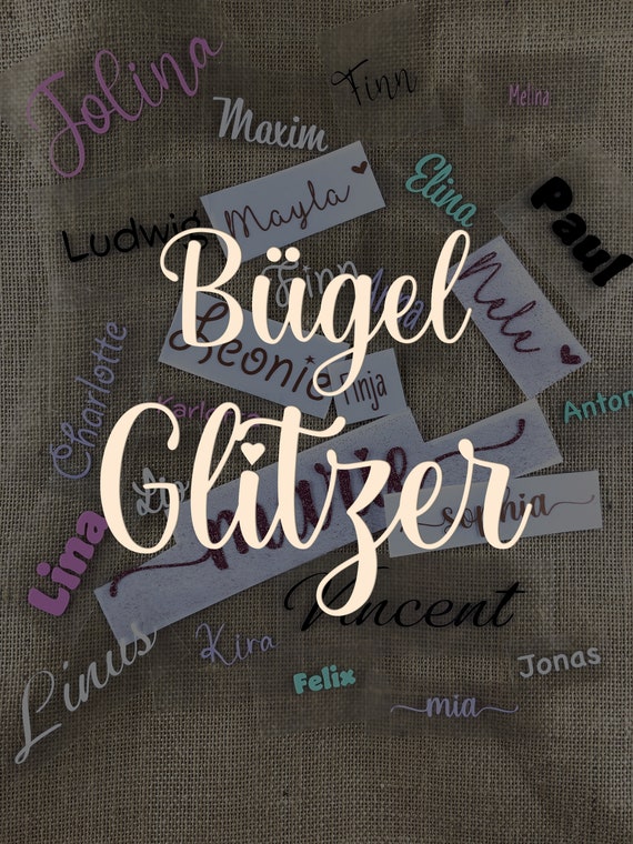 Glitzer Bügelfolie - Personalisierte Bügelaufkleber mit Name oder Spruch