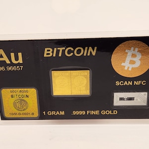 One Gram Gold Bitcoin Gold Bar Cryptocurrency .9999 Gold Bullion Precious Metal AG Gold Stamp Free Silver Bar Included!! Bitcoin Gold Bar