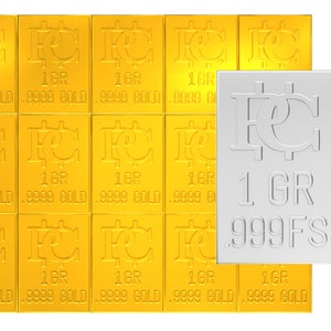 Carteira de ouro com barra de pressão de ouro de 1 grama se quebra em 15 barras de um GR, barras de ouro, metal precioso AG, carimbo de ouro, prata grátis