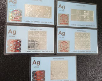 Lingotes de plata de un gramo que se separan fácilmente (paquete de 5)