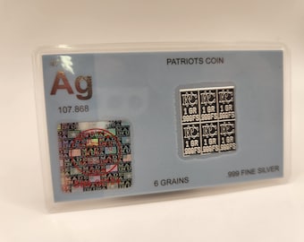 1 Sheet of 6 Pure Silver Bars 1 Grain each in protective sleeve with C.O.A. Silver Bullion