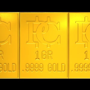 Barra de oro que se rompe en 3 barras de un GR Lingote de oro 0.9999 Tarjeta de intercambio de sellos de oro Metal precioso Barras de oro en grano Plata gratis