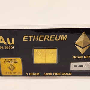 Ethereum One Gram Gold Bar Digital Currency .9999 Gold Bullion Precious Metal AG Gold Stamp Free Silver Bar Included!! Ethereum Gold Bar