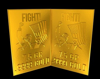 Trump Fight Fight Fight Gold Bar Breaks into Two 7.5 GR Bars Gold Bullion Precious Metal AG Gold Stamp Free Silver Bar Included!! Bullion