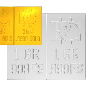 Silver/Gold Bars That Breaks into 2 One GR Bars Gold Bullion .9999 Gold Stamp Trading Card Precious Metals Silver Collection Ag Au Metals