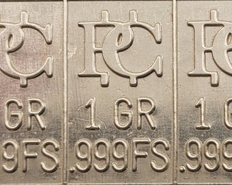 Three .999 Silver Bars 1 Grain each. Easily Snaps Apart Ag Bullion Bars