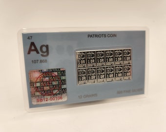 1 Sheet of 12 Pure Silver Bars 1 Grain each in protective sleeve with C.O.A. Silver Bullion