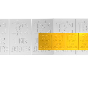 Barras de plata y oro que se rompen en 5 barras de un GR Lingote de oro .9999 Tarjeta de intercambio de sellos de oro Metal precioso Barras de grano de oro Barra de oro