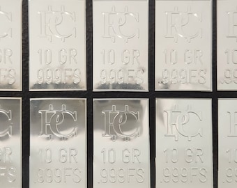 May include: Ten 10 gram silver bars with the inscription "10 GR 999FS".