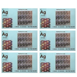 Six Pack Silver Bars Divisible to 15 Bars Silver Bullion .999 Silver 1 Gram Silver Bar