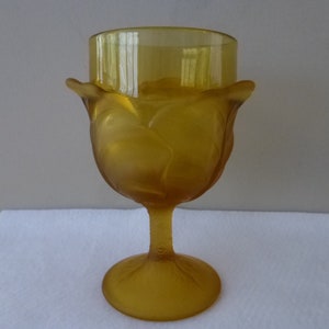 Rare Vintage Wright Glass Cabbage Leaf Amber Water Goblet