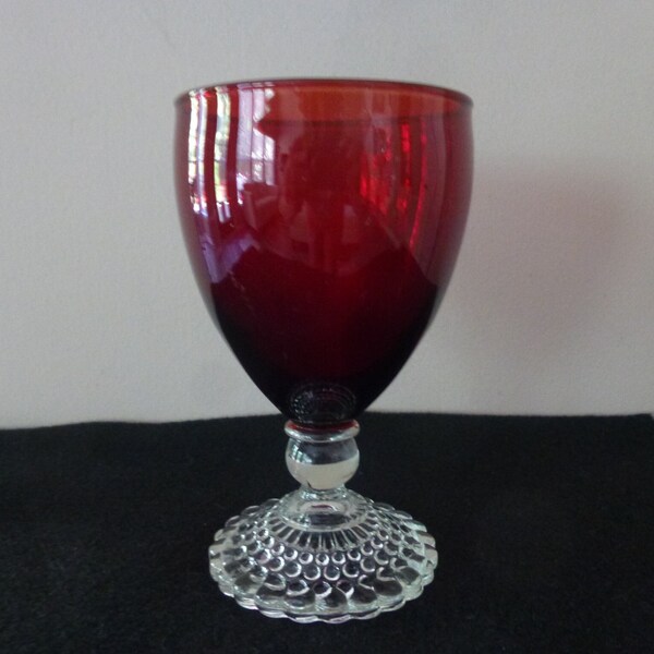 Vintage Anchor Hocking Bubble Foot Ruby Red Water Goblet