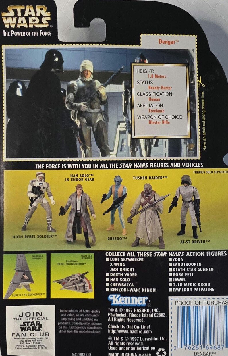 Star Wars Power Of The Force Dengar – Action Figure 1997 Con Ologramma Green Card – Cacciatore Di Taglie